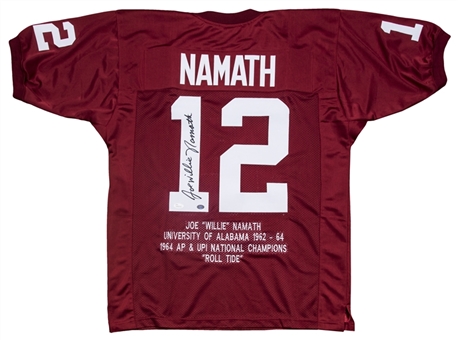 Joe Willie Namath Signed University of Alabama Custom Stat Jersey (Namath Holo & JSA)